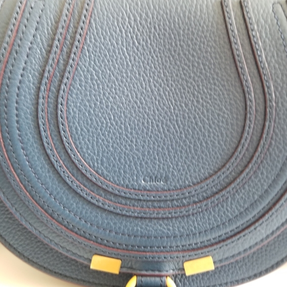 Chloé Small Marcie Saddle Leather Crossbody Bag Blue - Picture 4 of 7
